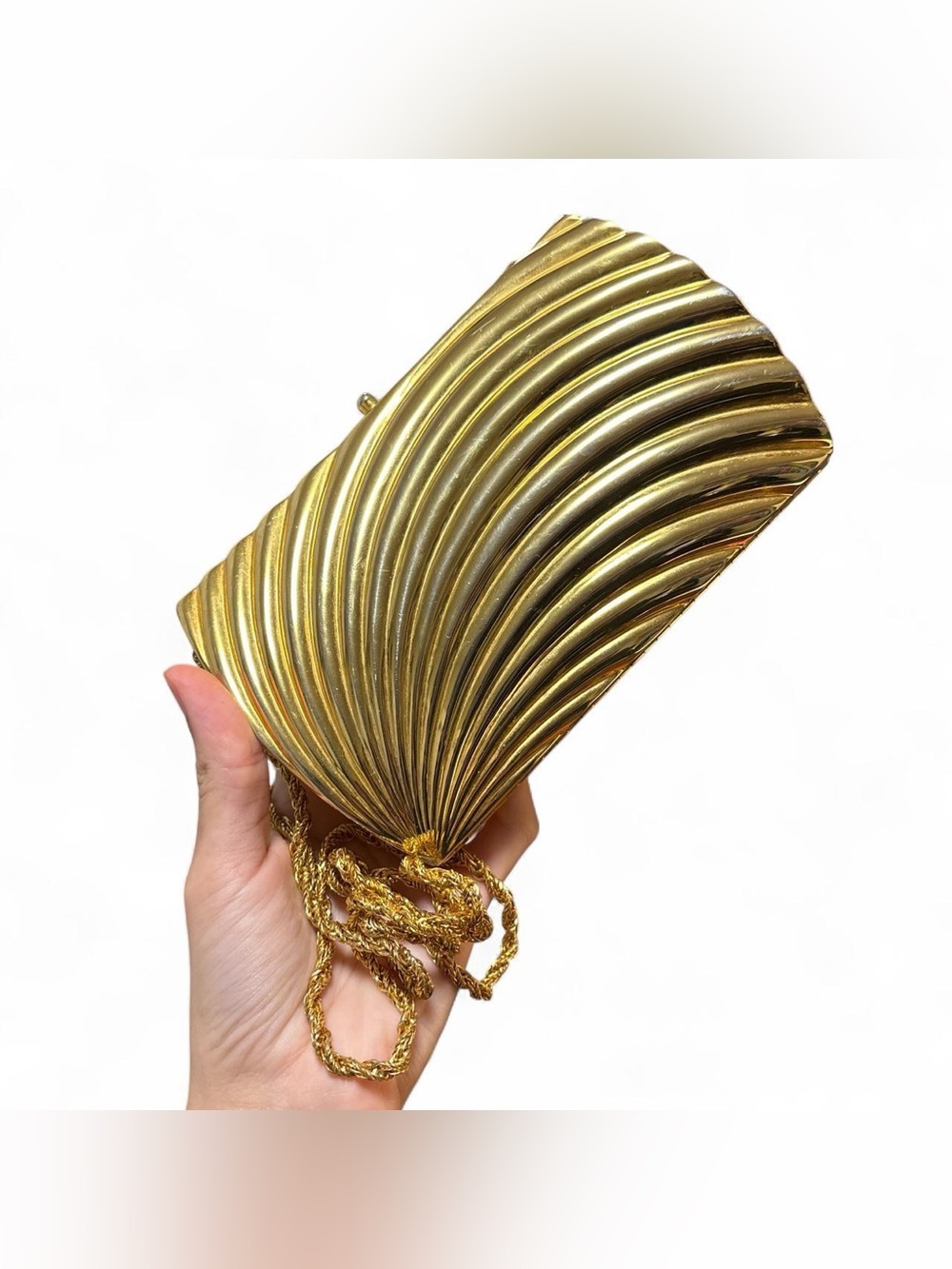 Vintage Gold Saks Fifth Avenue Clamshell Textured Metal Clutch